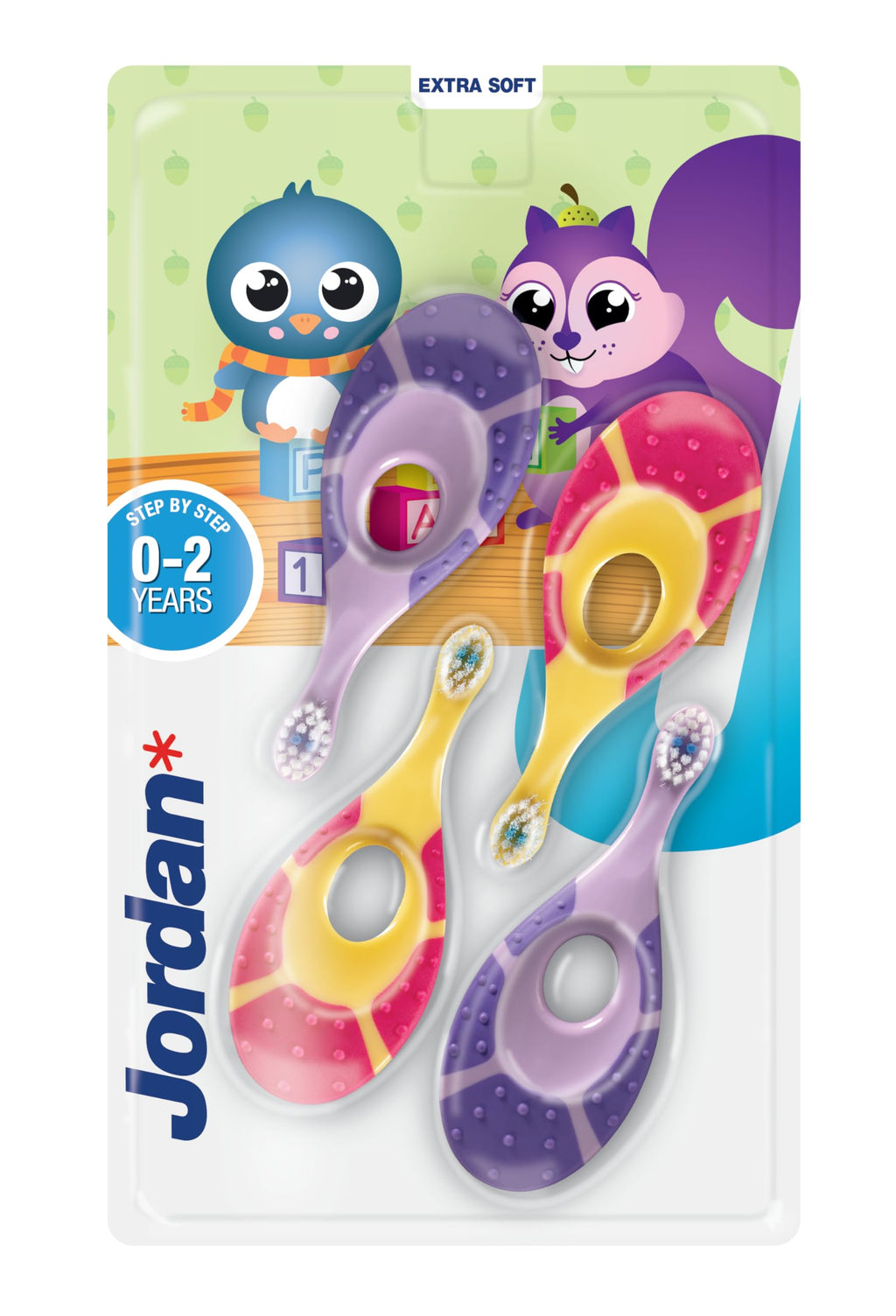 Jordan* ® | Step 1 Baby Toothbrush | 0-2 Years, Soft Bristles, BPA Free | Pink & Purple | 4 Pack | Manual