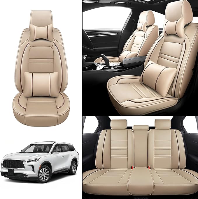 Car Seat Covers for Infiniti qx60 2014-2025 | 5-Seats Seat Covers, Waterproof Seat Protectors, Automotive Seat Covers (Full Set with Pillow,Beige)