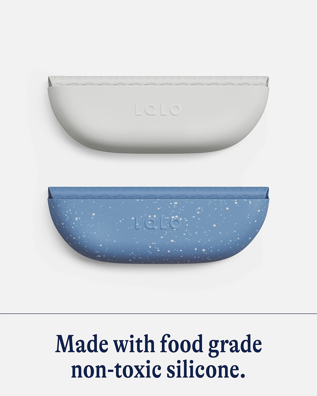 Lalo The Bib - Waterproof, Non-Toxic Silicone Baby Bib with Adjustable Neck Band & Silicone Food Pouch Catcher, Set of 2 - Blueberry