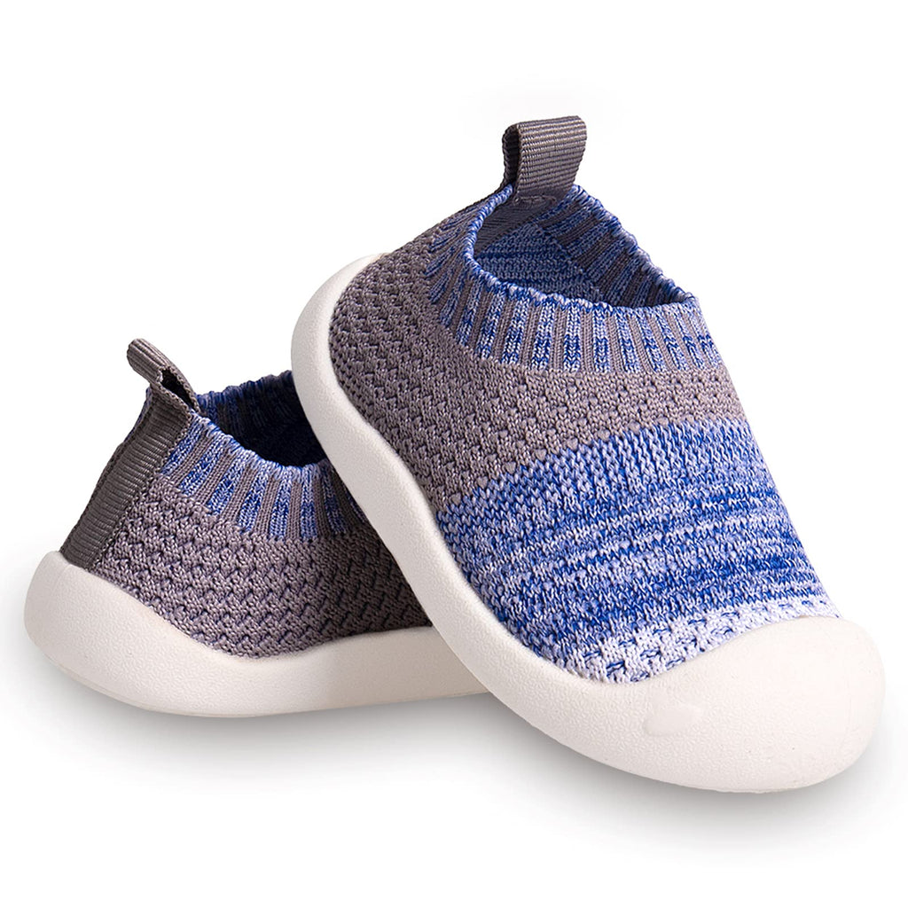 Baby First-Walking Shoes 1-4 Years Kid Shoes Trainers Toddler Infant Boys Girls Soft Sole Non Slip Cotton Mesh Breathable Lightweight Slip-on Sneakers Outdoor(Blue-Grey,6 Toddler) T18