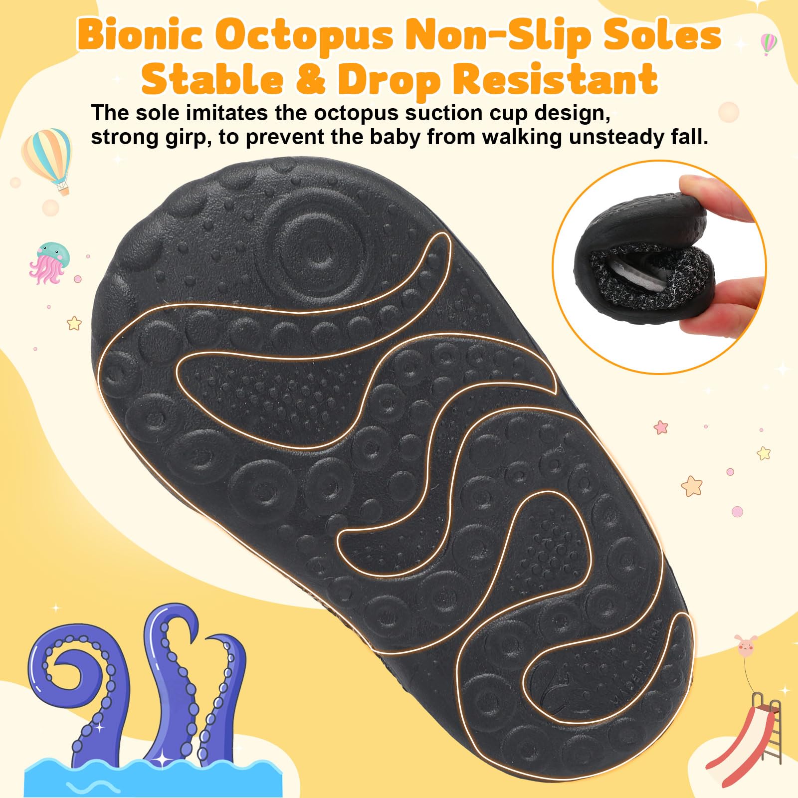 FEETCITY Wide Baby Walking Shoes Barefoot Infant Shoes Baby Sneakers Newborn Crib Shoe Flexible Lightweight Black Grey