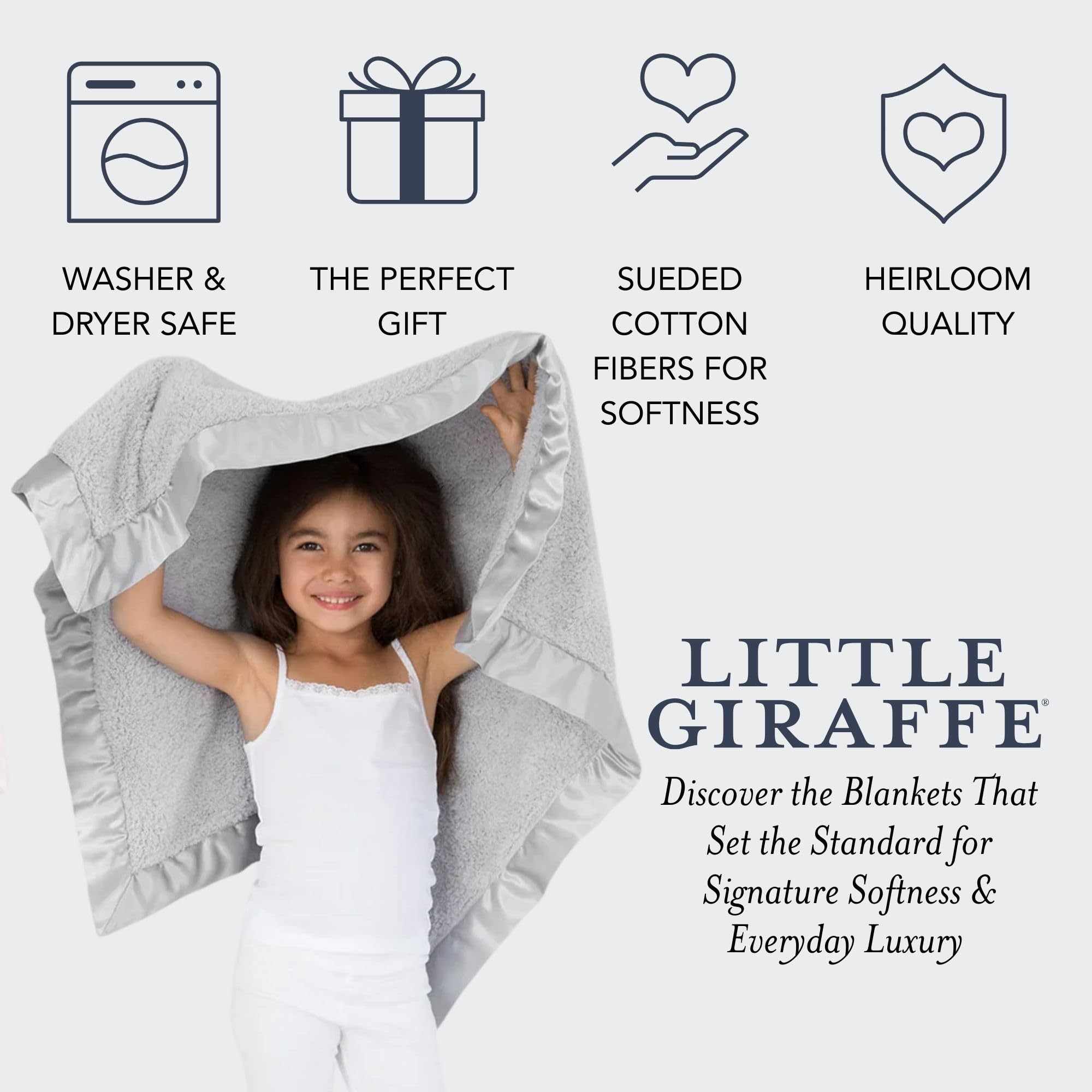 Little Giraffe Chenille Baby Blanket – 29x35” Soft Chenille with Satin Trim, Silver | Ultra-Soft, Gentle & Safe, Lightweight & Breathable for Newborns & Toddlers