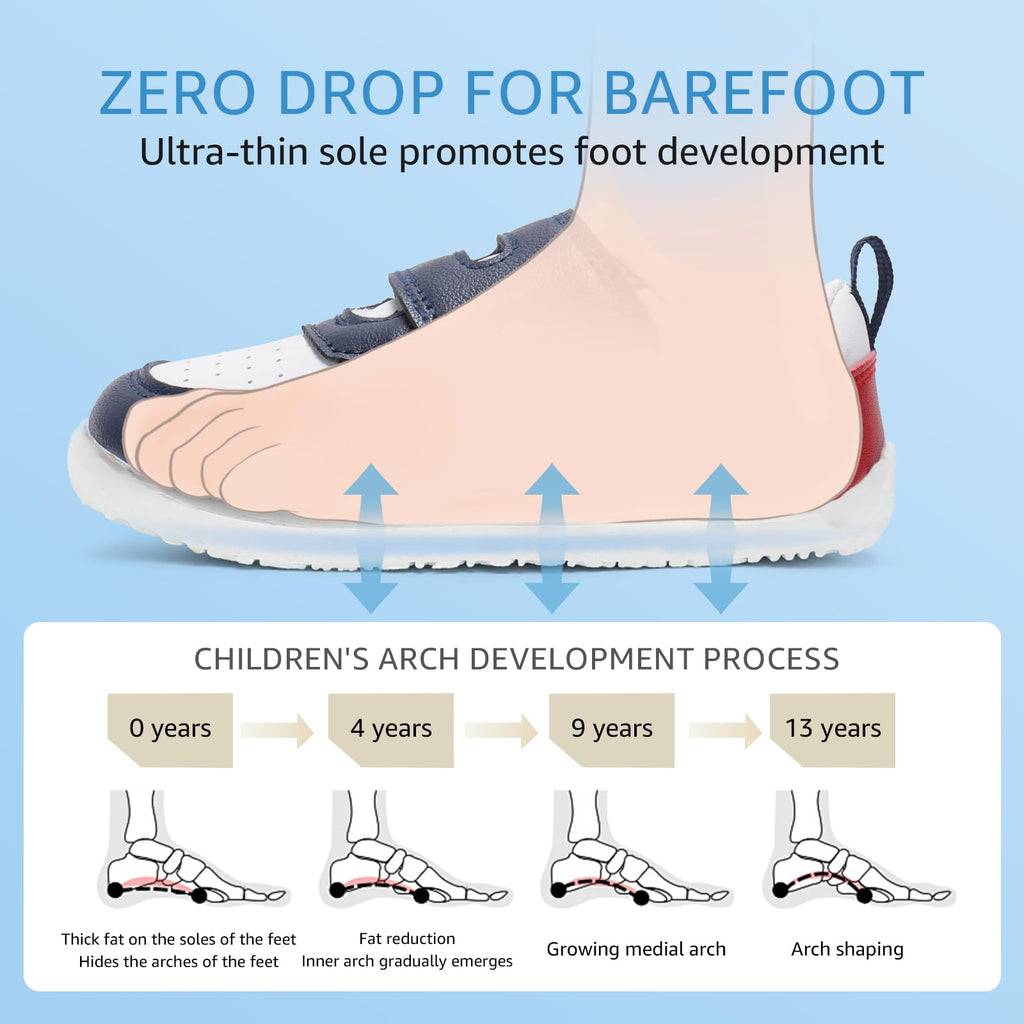 STQ KIDS Toddler Wide Toe Box Barefoot Shoes Boys Zero Drop Navy Red Size 4