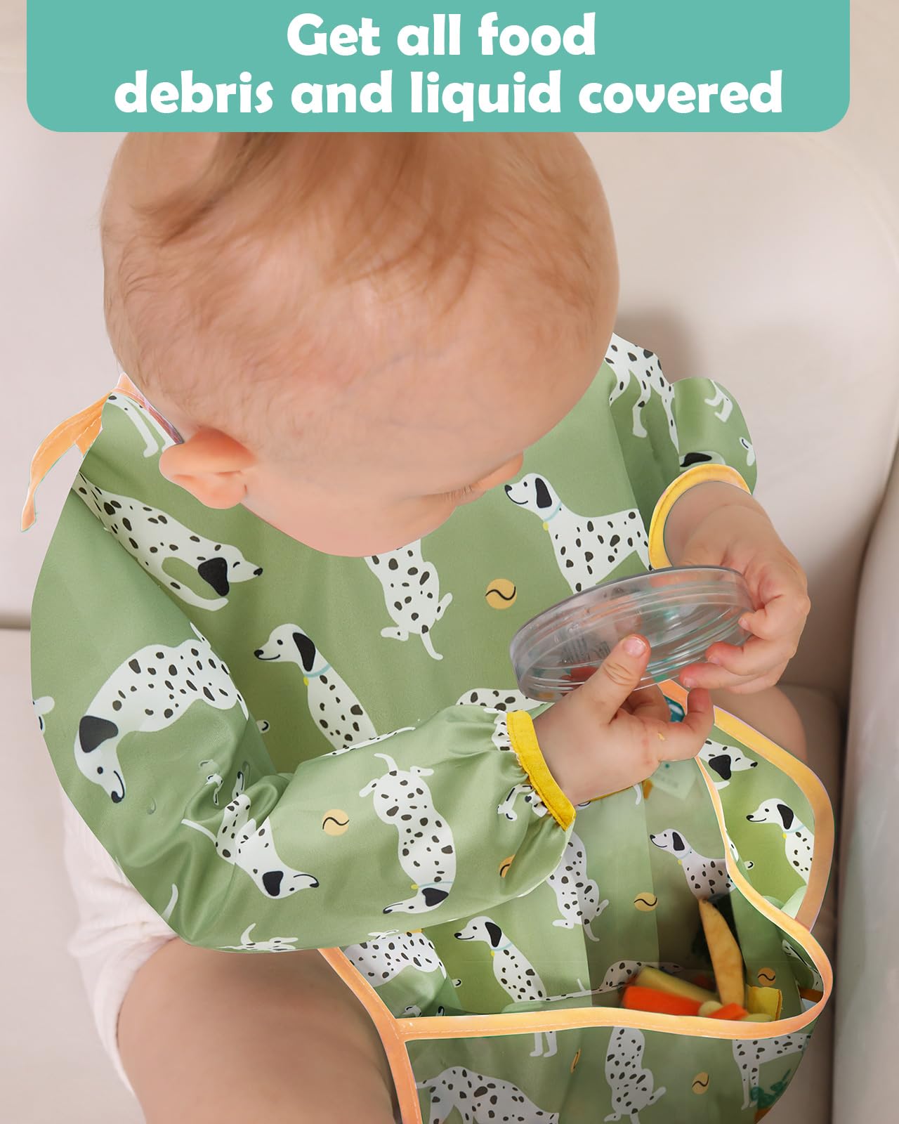 Lictin Baby Bibs for Boys Girls - Long Sleeve Bib, Waterproof Toddler Bibs, 0-24 Months Neutral Baby Smock for Eating (Dark Blue/Wathet/Blue/Green/Brown, 0-24 months)