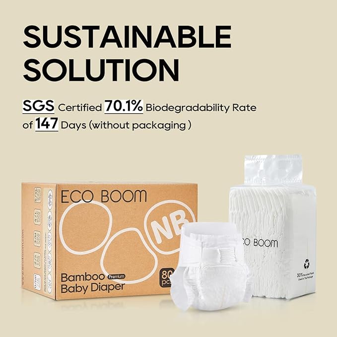 ECO BOOM Diapers, Viscose from Bamboo Diapers, Natural Soft Disposable Nappies for Infant, Size 5 Suitable for 26 to 37lb (X-Large - 48 Count)