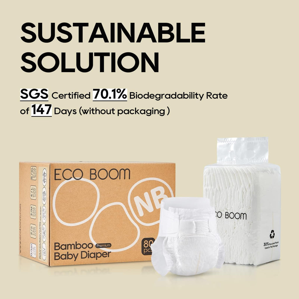 ECO BOOM Diapers, Viscose from Bamboo Diapers, Natural Soft Disposable Nappies for Infant, Size 2 Suitable for 6 to 16lb (Small - 102 Count)