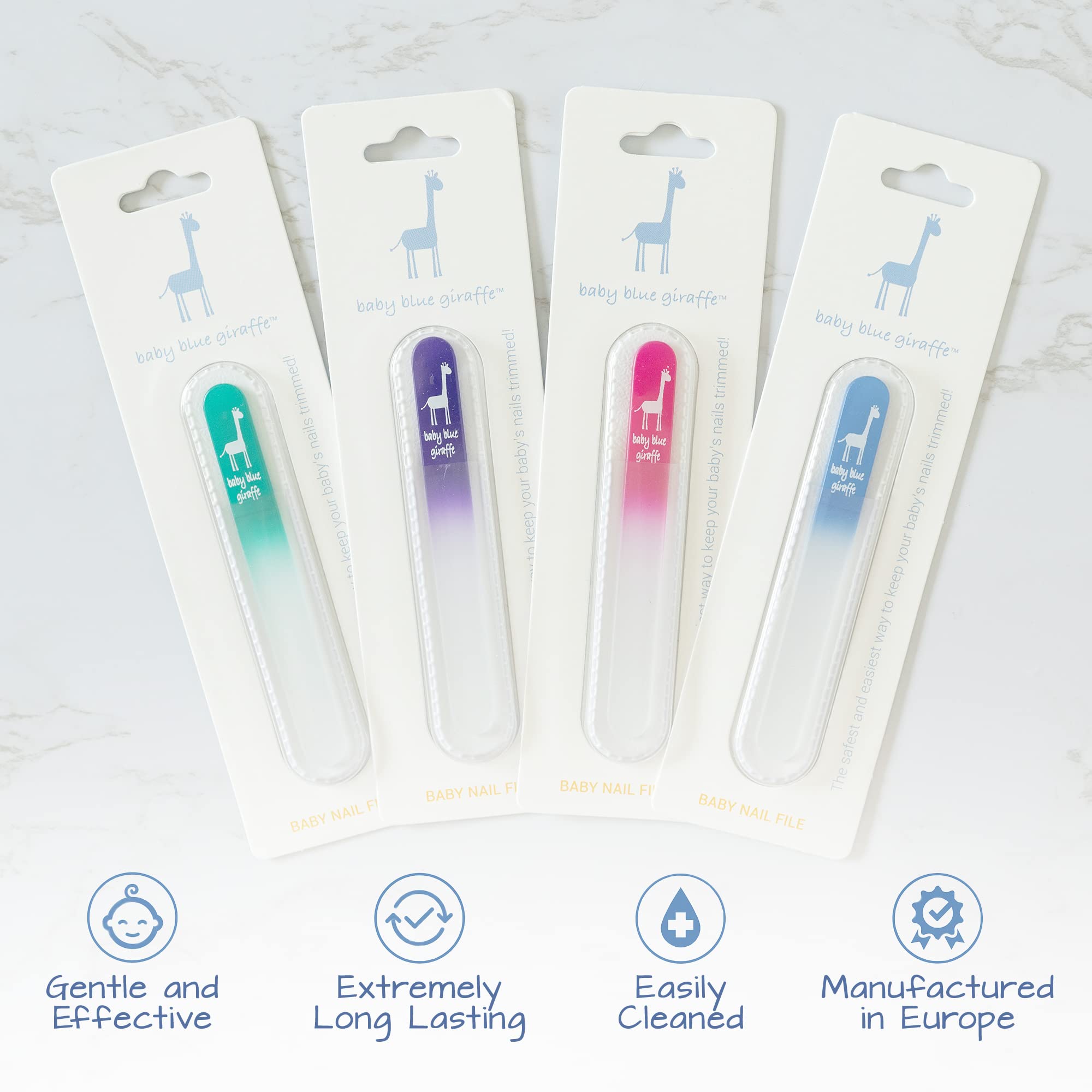 Baby Nail File by baby blue giraffe- Premium European Glass Nail File for Newborns and Babies, Gentle and Effective Alternative to Nail Clippers and Nail Scissors