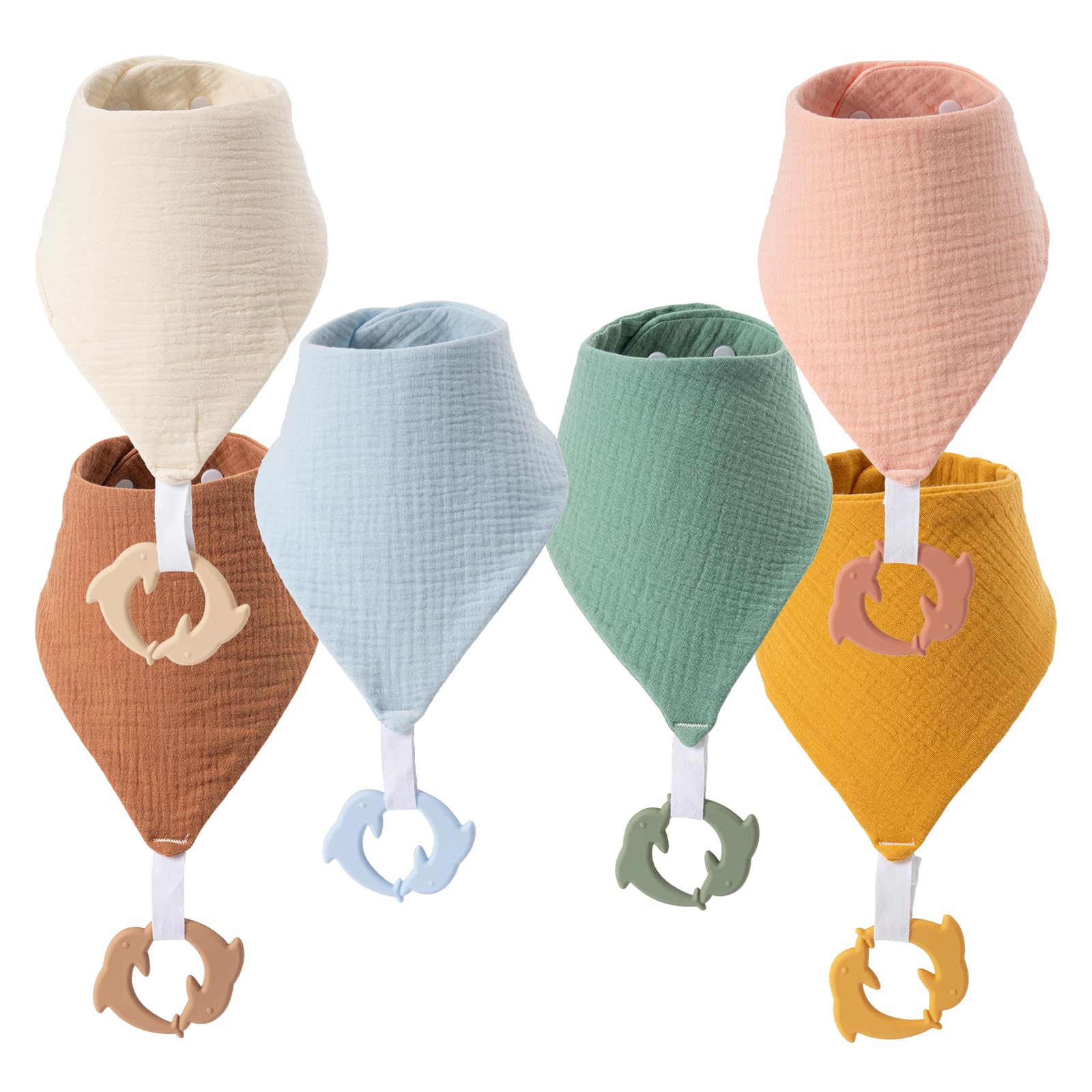 COOROBIN Baby Bandana Drool Bibs 6-Pack 100% Cotton Baby Bibs with Teether, Soft & Absorbent Teething Essentials for Newborn Boys and Girls