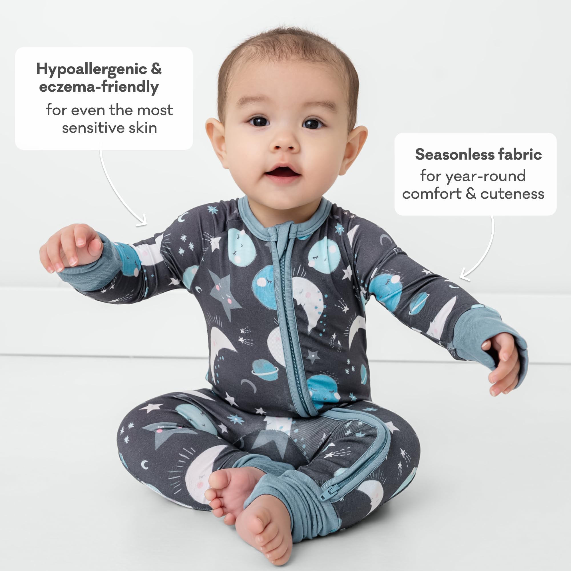 Little Sleepies Baby Pajamas, Blue To the Moon & Back, 0-3M