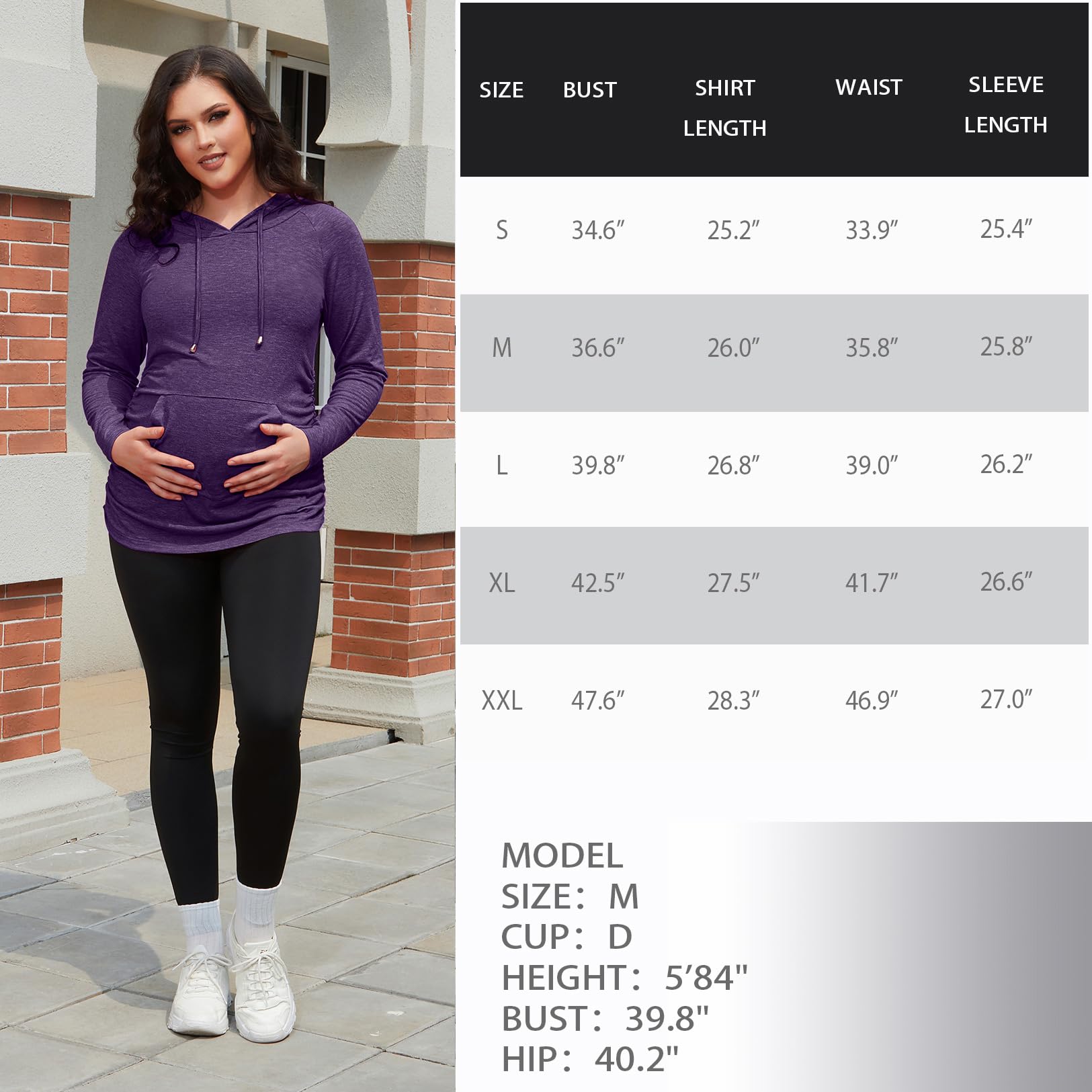 Womens Maternity Hoodie Top Sweatshirt Long Sleeve Shirts Pregnancy Tunic Top,Purple,Medium