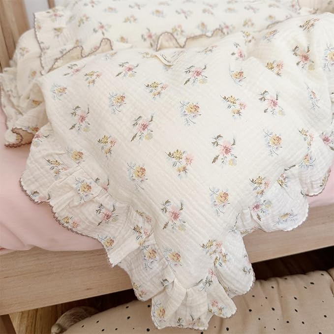 AOJIM Muslin Cotton Kids Pillowcase with Azalea Patterns, Lightweigth Soft Crib Nursery Pillowcase 1PC for Boys Girls, Print Toddler Bedding for Room Decor, Machine Washable, 14x20 Inches