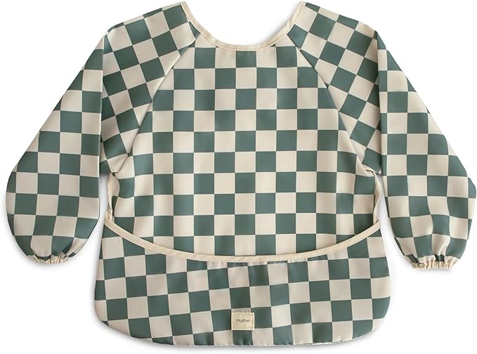 mushie Long Sleeve Baby Bib | Water Resistant Adjustable Fit for Ages 6-24 Months