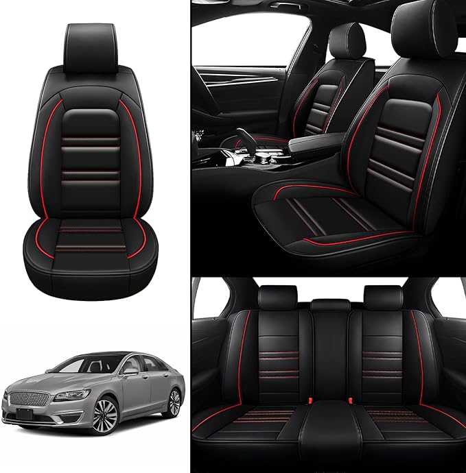 Seat Covers for Lincoln mkz 2011-2020 | 5-Seats Leather Seat Covers, Easy to Install Automotive Seat Covers Full Set (Full Set, Black&Red Line)