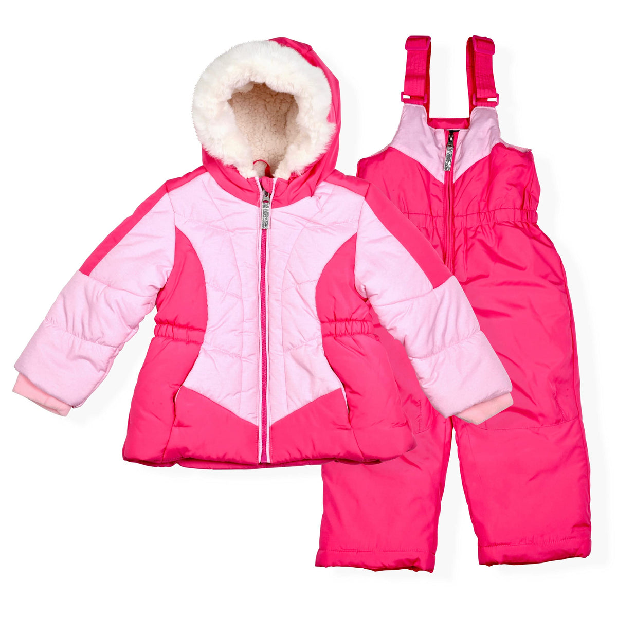 Arctic Quest Girls' Bib Snow Pants and Ski Jacket Water-Resistant Snowsuit For Kids Winter Hooded Jacket, Puffer Blush, 3T