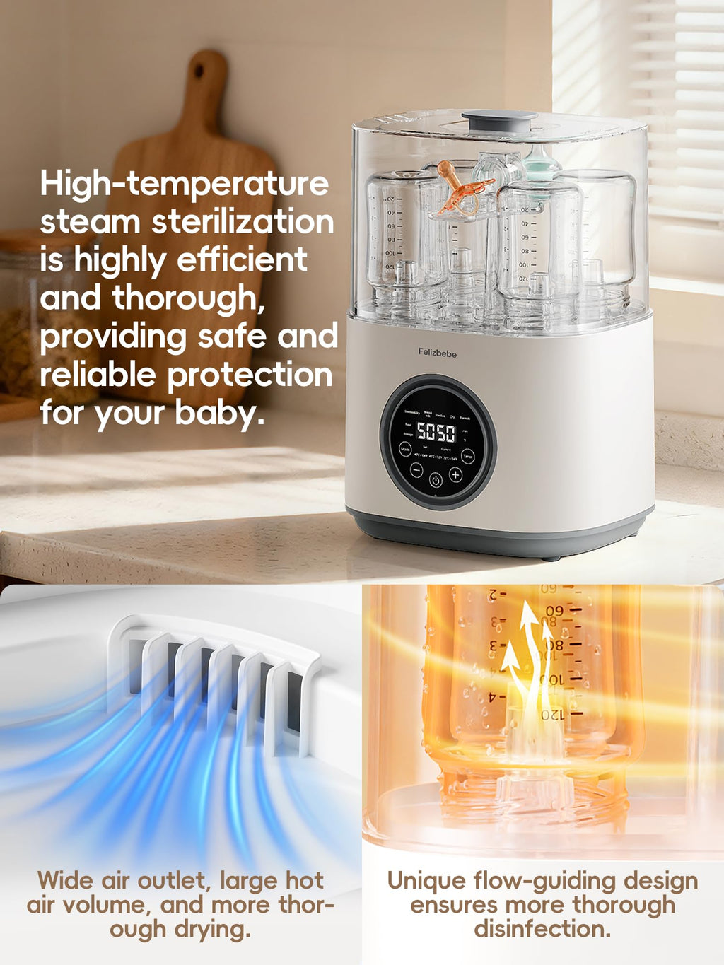 Feilizbebe Electric Steam Baby Bottle Sterilizer and Dryer and Warmer, Bottle Storage Sterile / Bottle Warmer / Heating Food Large Capacity Multifunctional All in One,Touch Screen & Auto-Shut
