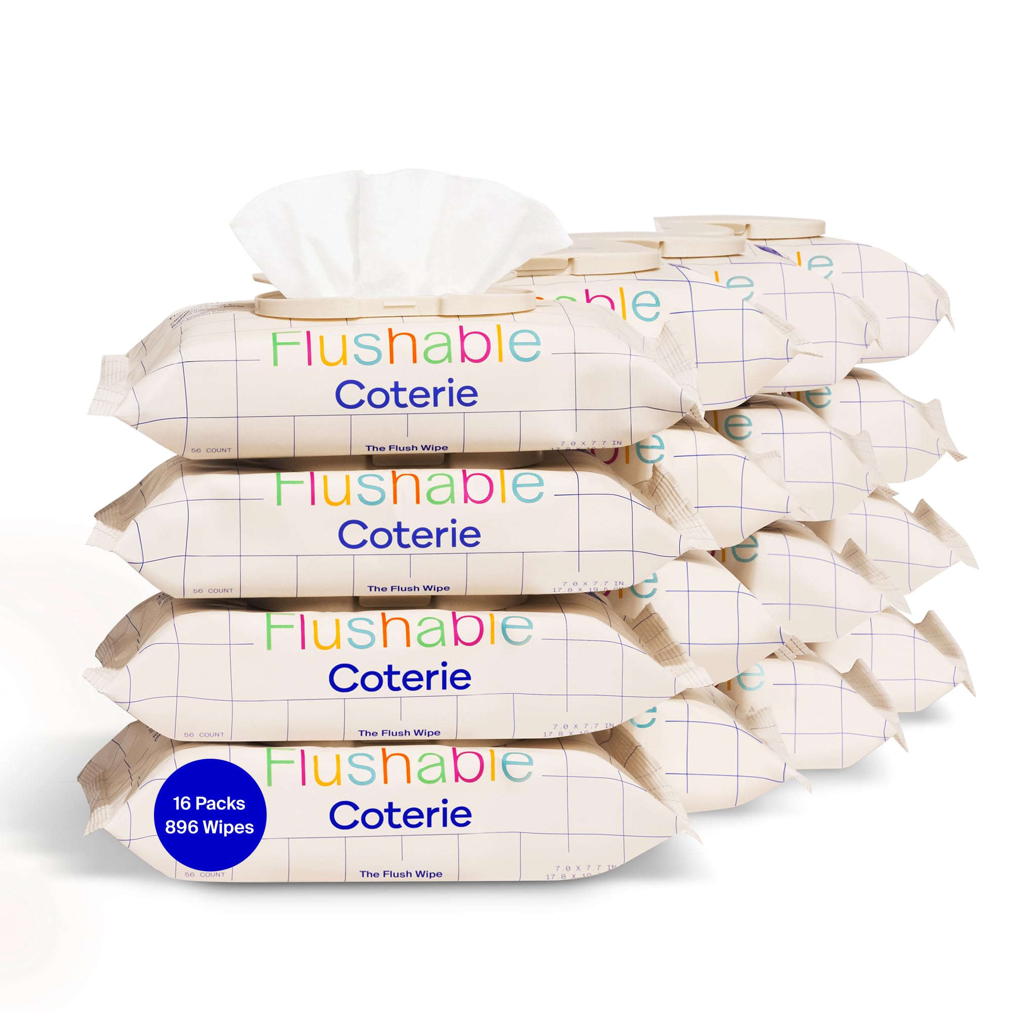 Coterie Flushable Wipes for Sensitive Skin, 16 Packs (896 Count)