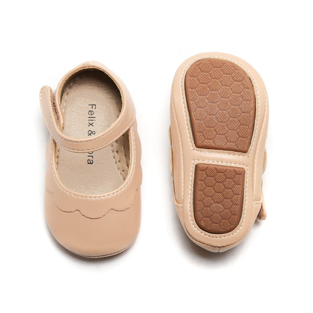 Felix & Flora Soft Sole Leather Nude Baby Shoes - Infant Baby Walking Shoes Moccasinss Rubber Sole Crib Shoes(Nude,12-18Months)
