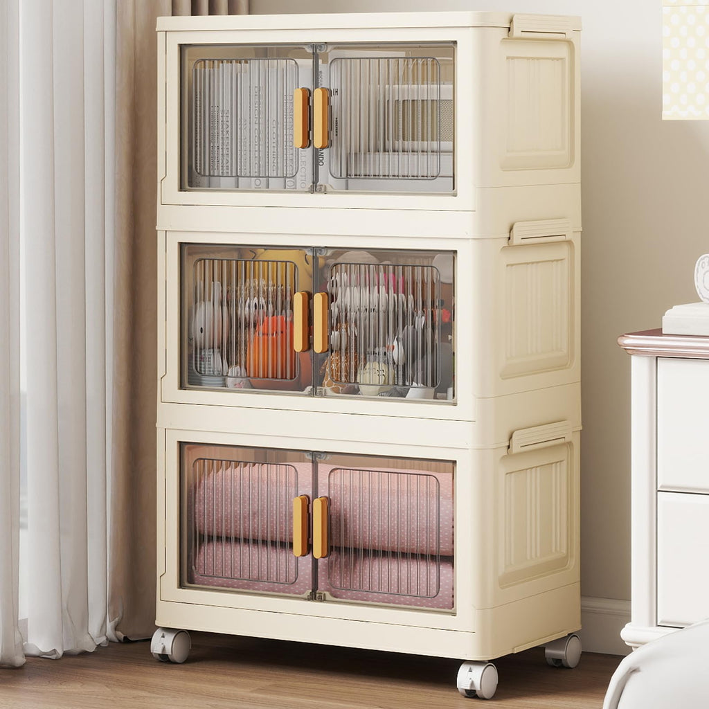 3 Tier - 28QT Stackable Storage Bins with Lids, Storage Cabinet with Wheels