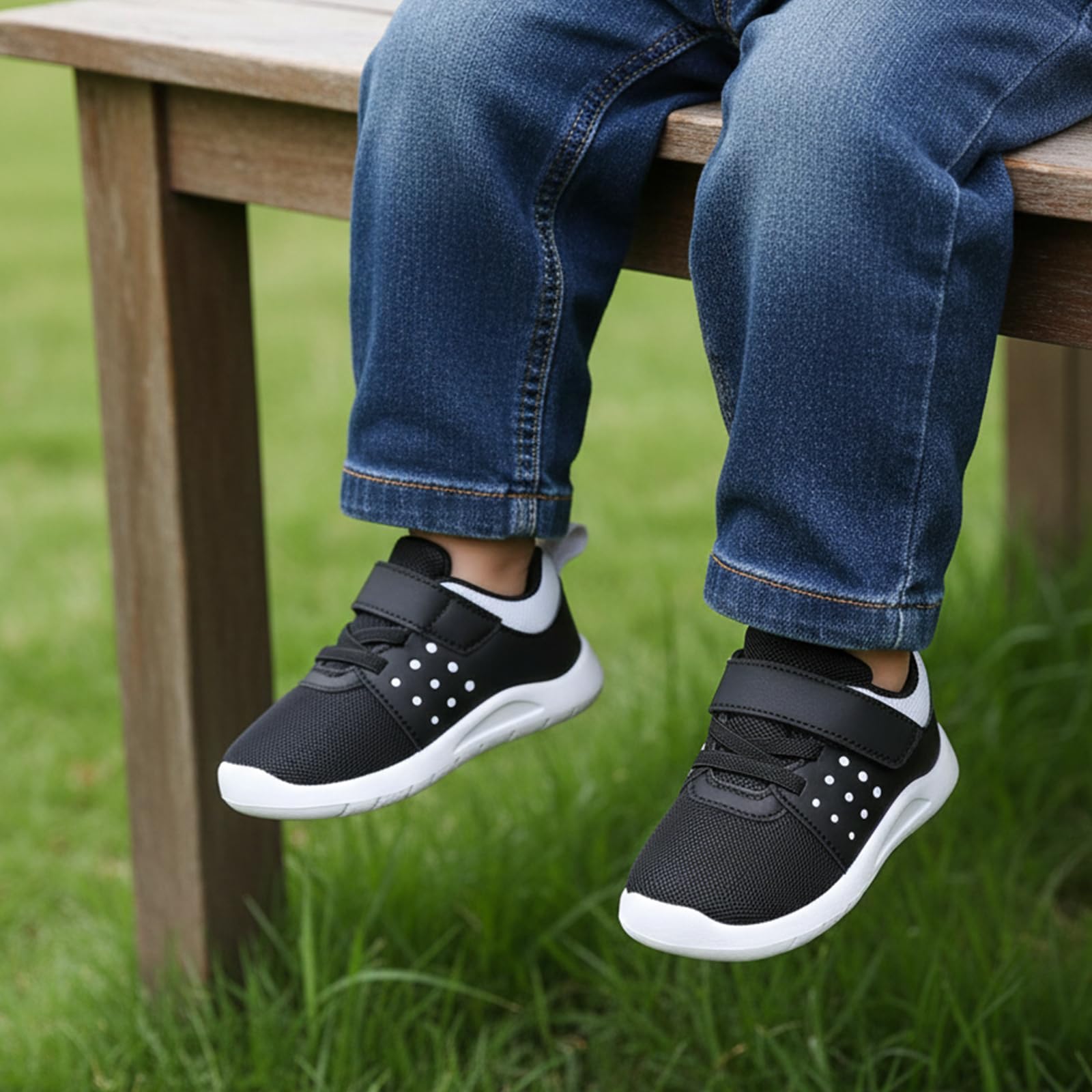 MORENDL Toddler Baby Shoes 0-4 Years Boy Girl Lightweight Breathable Non-Slip Sports Sneakers Running Walking Tennis Barefoot Shoes Black White Size 9