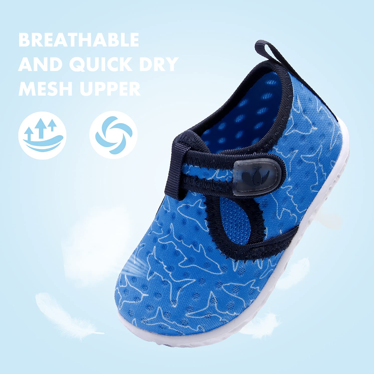 JOINFREE Kids Water Shoes Breathable Beach Swim Sandals Walking Sneakers for Boys Girls Blue Shark 2-2.5 Years Toddler