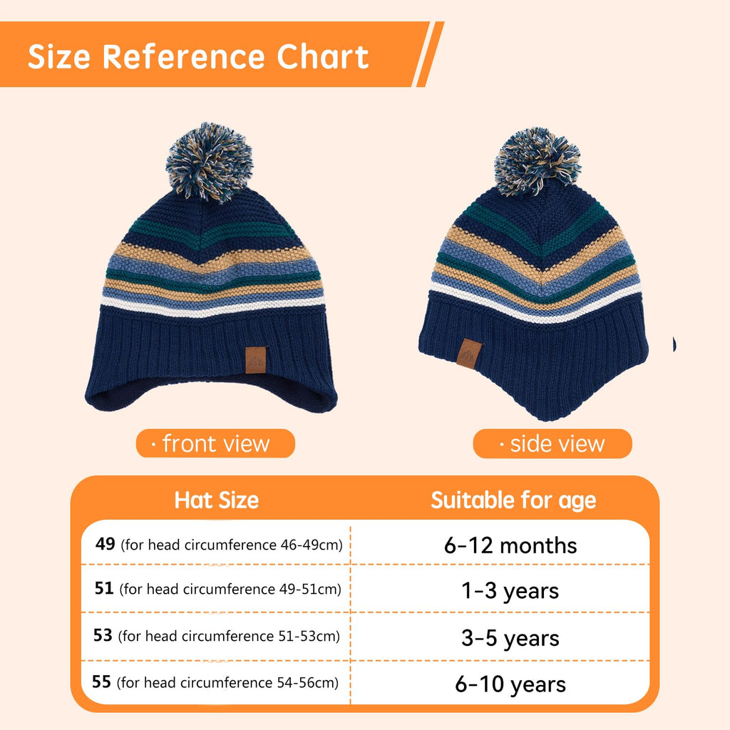 Moon Kitty Winter Hat for Toddler Boy with Ear Flaps - Soft Fleece Lined Baby Beanies Warm Pom Pom Hat for Boys & Girls