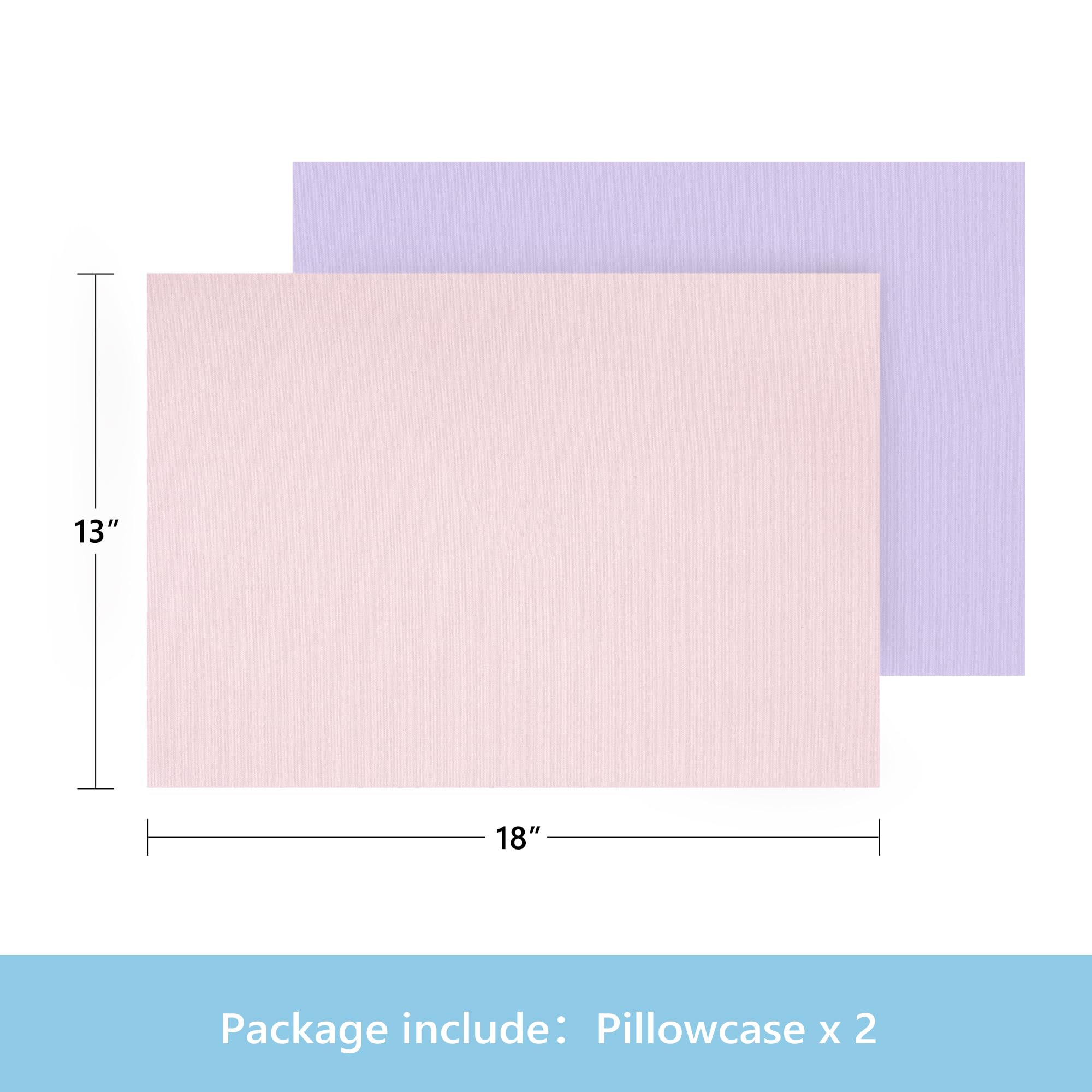 TILLYOU Toddler Pillowcase 2 Pack with Envelope Closure,13" x 18" Silky Soft Microfiber Travel Kids Pillowcase for Boys and Girls,Light Purple & Light Pink
