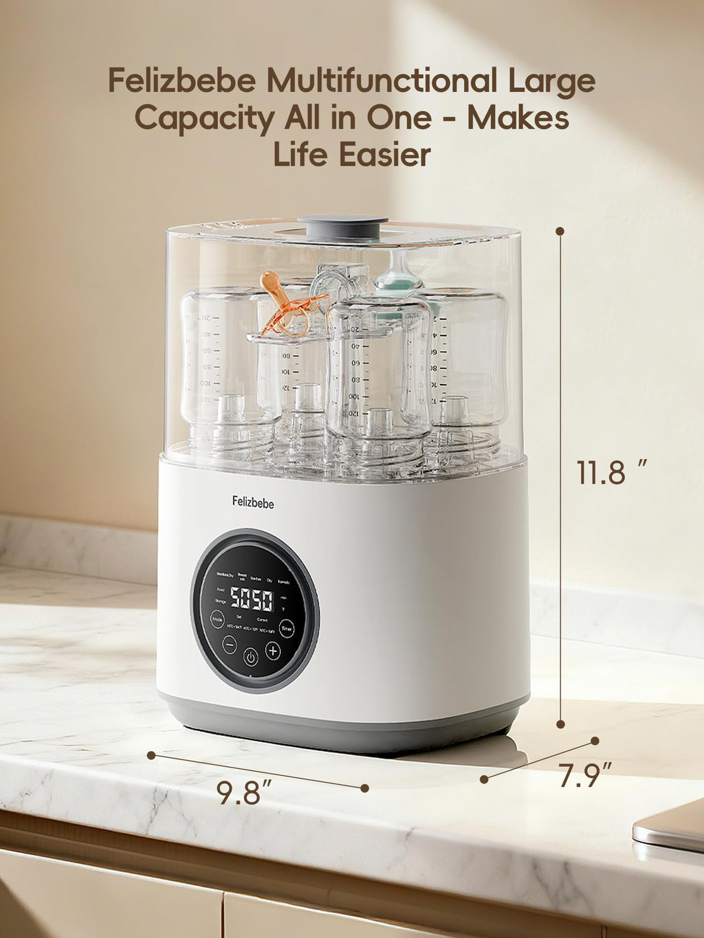 Feilizbebe Electric Steam Baby Bottle Sterilizer and Dryer and Warmer, Bottle Storage Sterile / Bottle Warmer / Heating Food Large Capacity Multifunctional All in One,Touch Screen & Auto-Shut