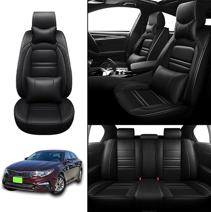 Car Seat Covers for kia Optima 2003-2020 | 5-Seats Seat Covers, Waterproof Seat Protectors, Automotive Seat Covers (Full Set with Pillow,Black)