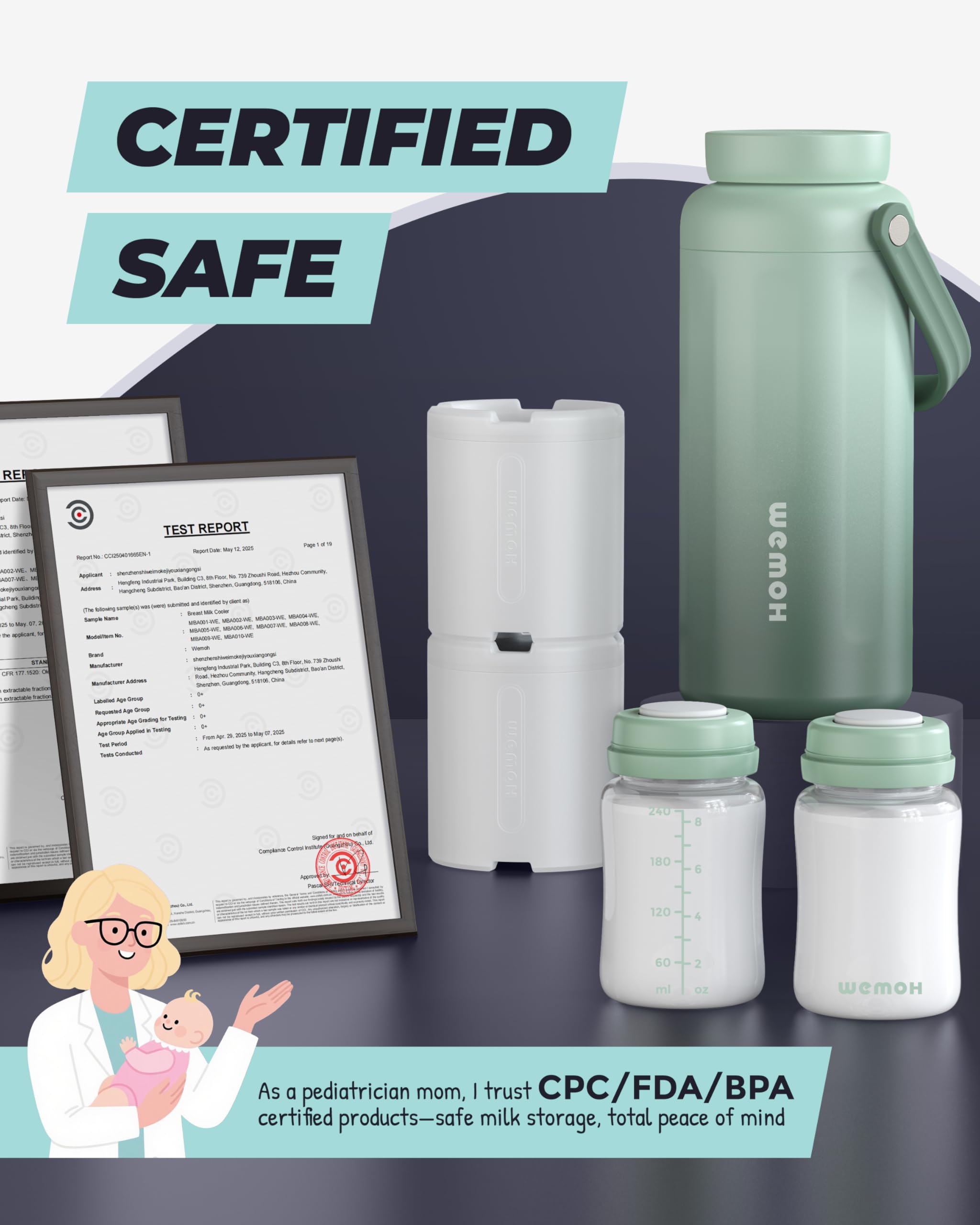 WEMOH 18oz Breast Milk Cooler Bottle Leakproof Travel Chiller Green