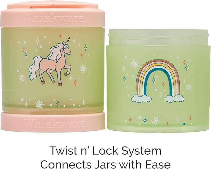 Whiskware Stackable Snack Containers for Kids and Toddlers, 3 Stackable Snack Cups for School or Travel, Unicorn(Pack of 1)