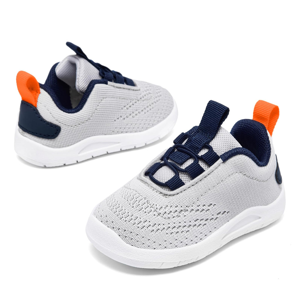 MORENDL Toddler Sneakers Baby Slip On Walking Shoes Non-Slip Breathable Boys & Girls Running Shoes Infant Tennis Shoes Grey Navy Size 8