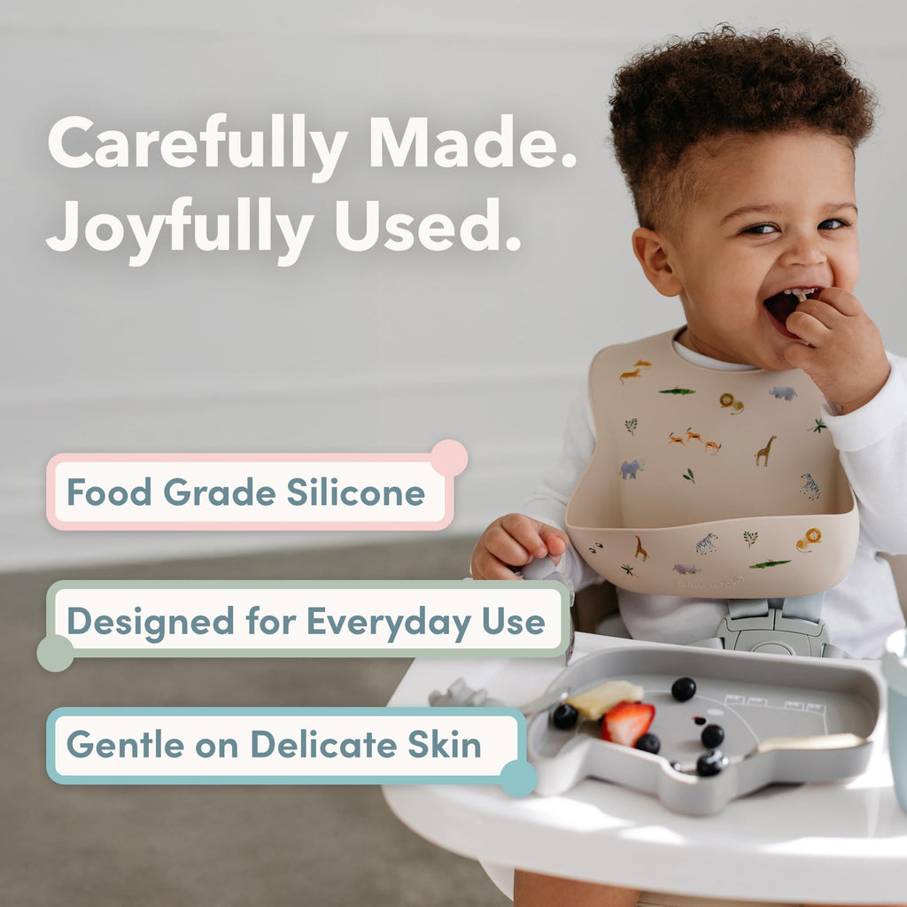 Loulou Lollipop Waterproof Silicone Feeding Bib for Babies & Toddlers, Catch-All Pouch, Easy Clean, 3–36 Months – Confetti Blush