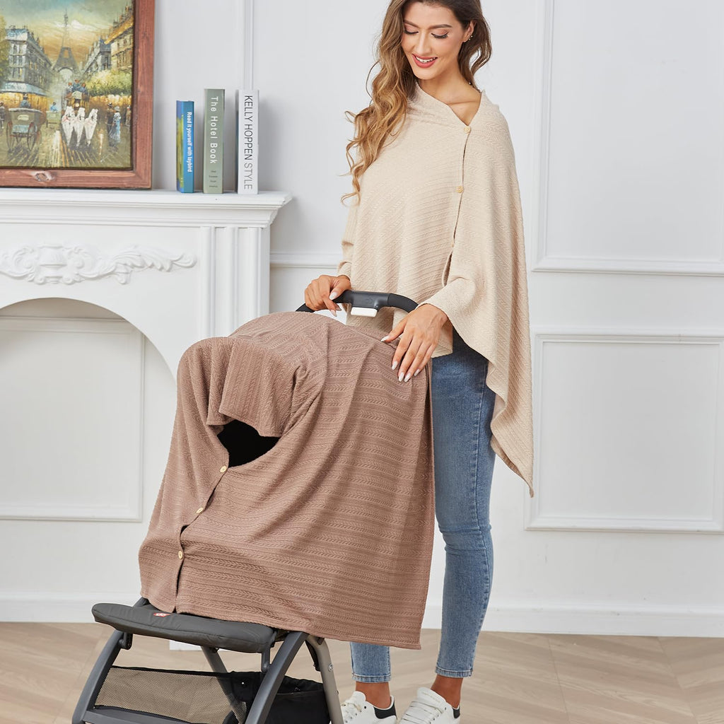 Nursing Cover for Baby Breastfeeding, Knit Breastfeeding Cover, Warm Cozy Swaddle, Breathable and Soft, Wide Neck with Stretch for Easy View (Grey)