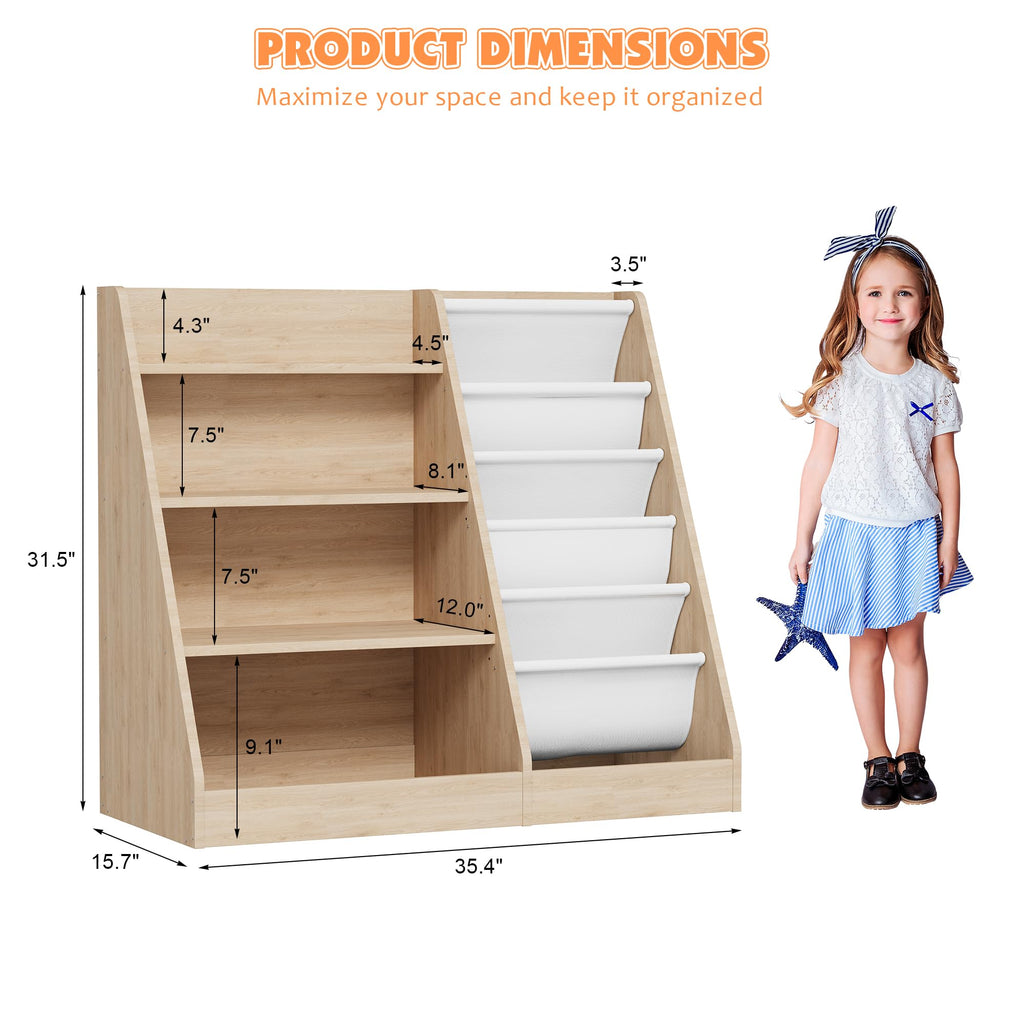 HedoAjim 4 Tier Kids Wooden Bookshelf,Five Layer Sling Children Bookcase,Baby Storage Book Rack,Book and Toy Organizer Cabinet Chest,Book Display Shelf,Playroom Nursery Classroom Library