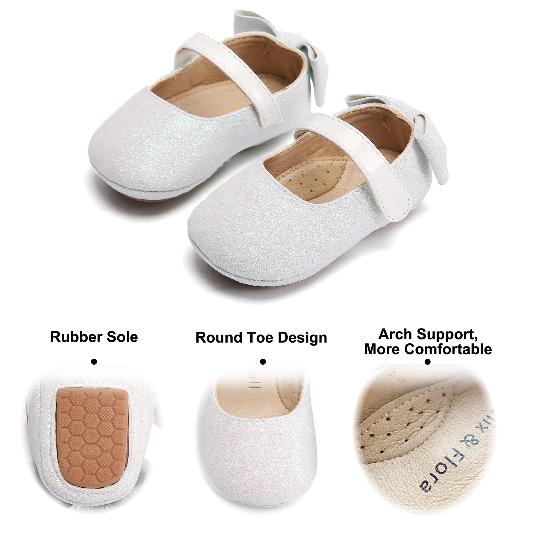 Felix & Flora White Baby Shoes Girl 12-18 Months - Infant Baby Walking Shoes Moccasinss Rubber Sole Crib Shoes(White,12-18 Months)
