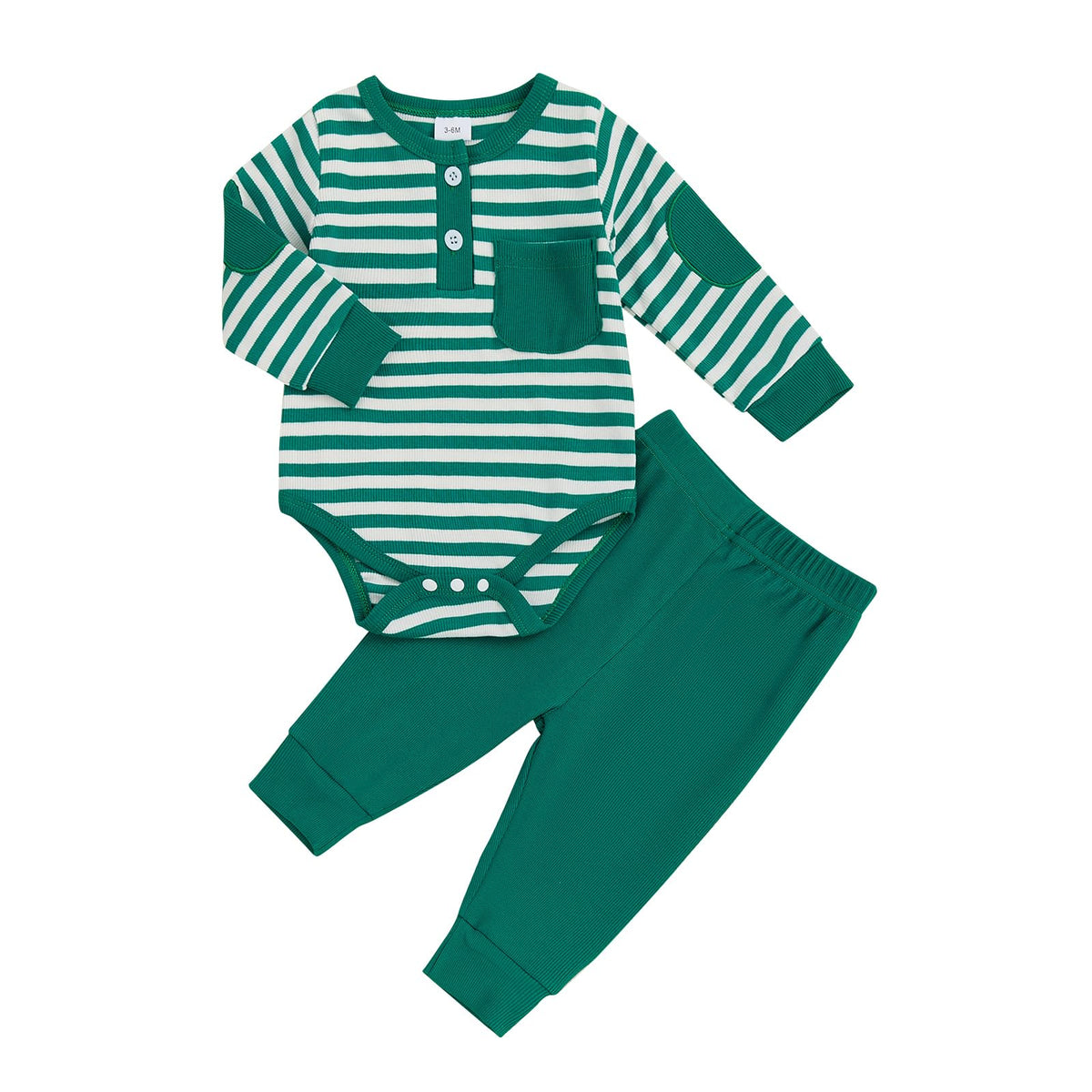 fhutpw Baby Boy Clothes 3 6 12 18 Months Ribbed Knitted Long Sleeve Romper and Pants Sets Newborn Fall Splicing Color Outfits (White&Brown, 3-6 Months)