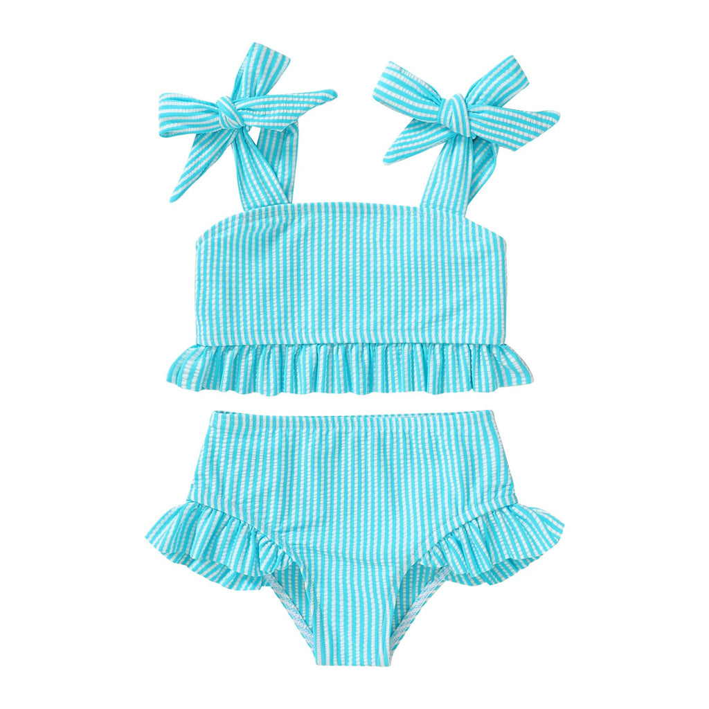 YOUNGER TREE Toddler Girls Two Pieces Swimsuit Color Block Stripe Swimwear Summer Beach Bathing Suit 18M-5T（Blue 18-24 Months）