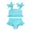 YOUNGER TREE Toddler Girls Two Pieces Swimsuit Color Block Stripe Swimwear Summer Beach Bathing Suit 18M-5T（Blue 18-24 Months）