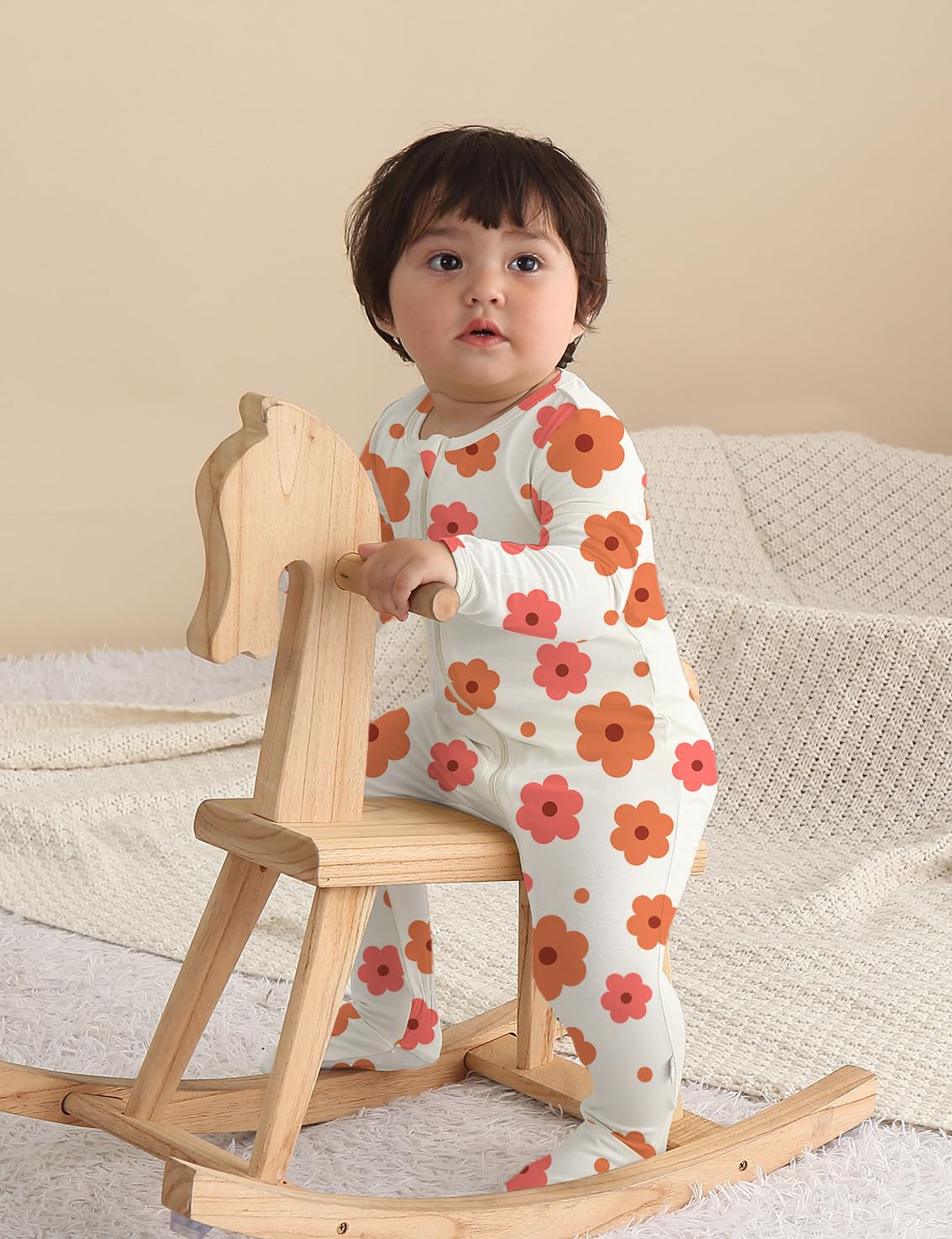 Jimonda Baby Girls Boys Bamboo Rayon Pajamas,Footed Pjs(Flower&Rose,6-9M)