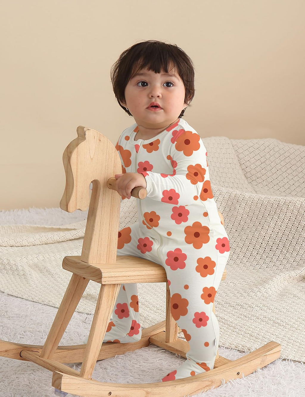 Jimonda Baby Girls Boys Bamboo Rayon Pajamas,Footed Pjs(Flower&Rose,18-24 M)