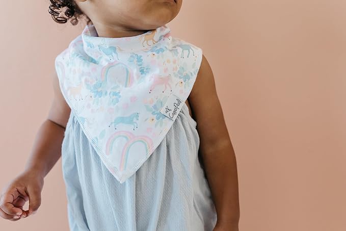 Copper Pearl 4 Pack Soft Cotton Baby Bibs for Drooling and Teething, Absorbent Drool Bibs for Baby Girl and Boy, Adjustable to Fit Newborns to Toddlers, Tons of Styles (Whimsy)