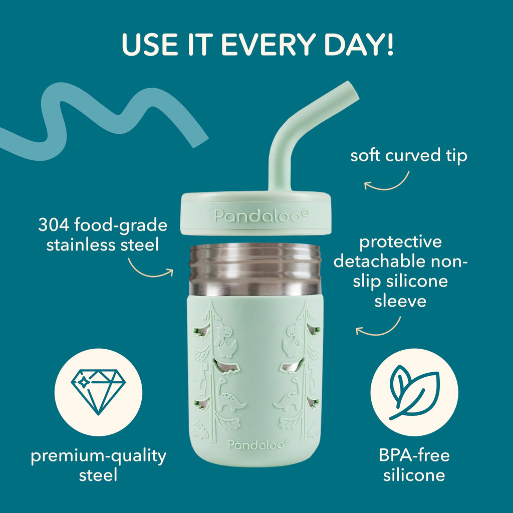 Pandaloo® Smoothie Cups for Kids - Stainless Steel Toddler Tumbler with Straw, Sippy Cup for Smoothies - BPA-Free, Toddler Snack Cups, 10 oz