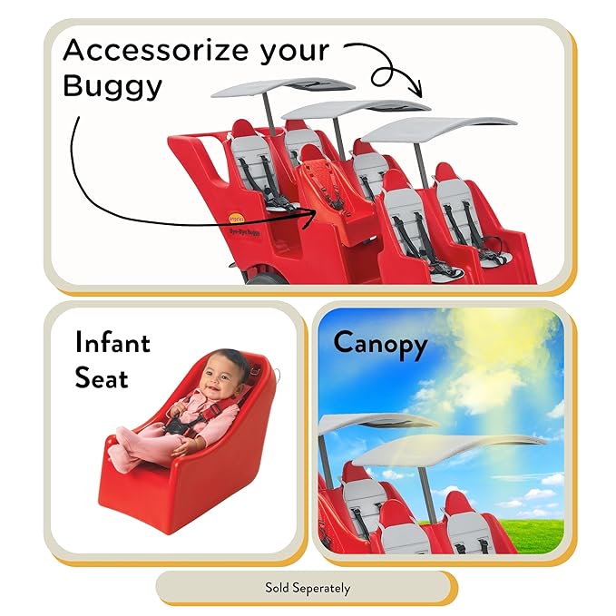 Angeles Bye Bye Buggy 6 Passenger Stroller, Sturdy Daycare Stroller with Fat Tires, Easy-to-Fasten Safety Buckles, Parking Brake, & 360 Pivoting Wheels, Red