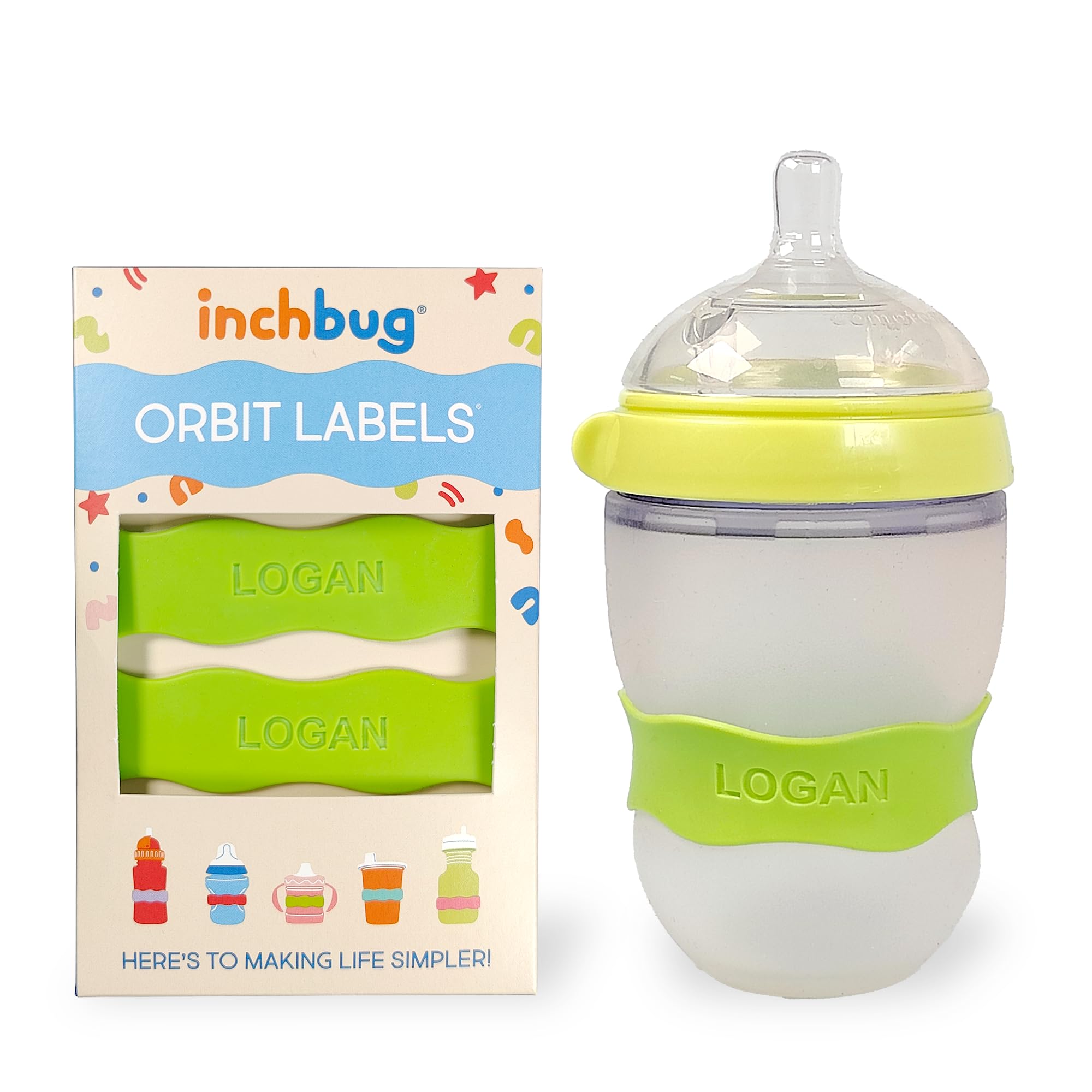 InchBug Orbit Labels Silicone Bottle Bands, 4-Pack, Kiwi Green