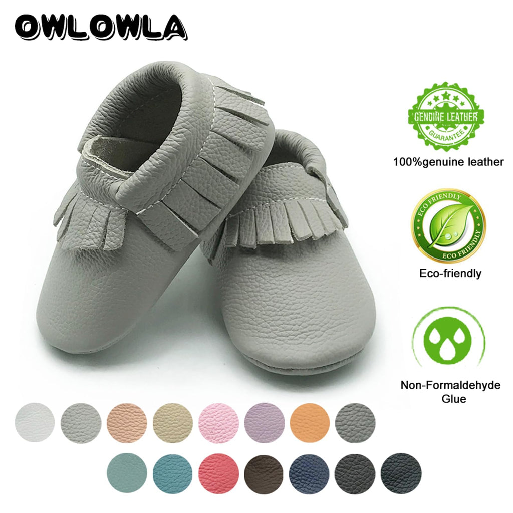 OWLOWLA Leather Baby Moccasins Soft Sole Baby Shoes Boys Girls 0-6months