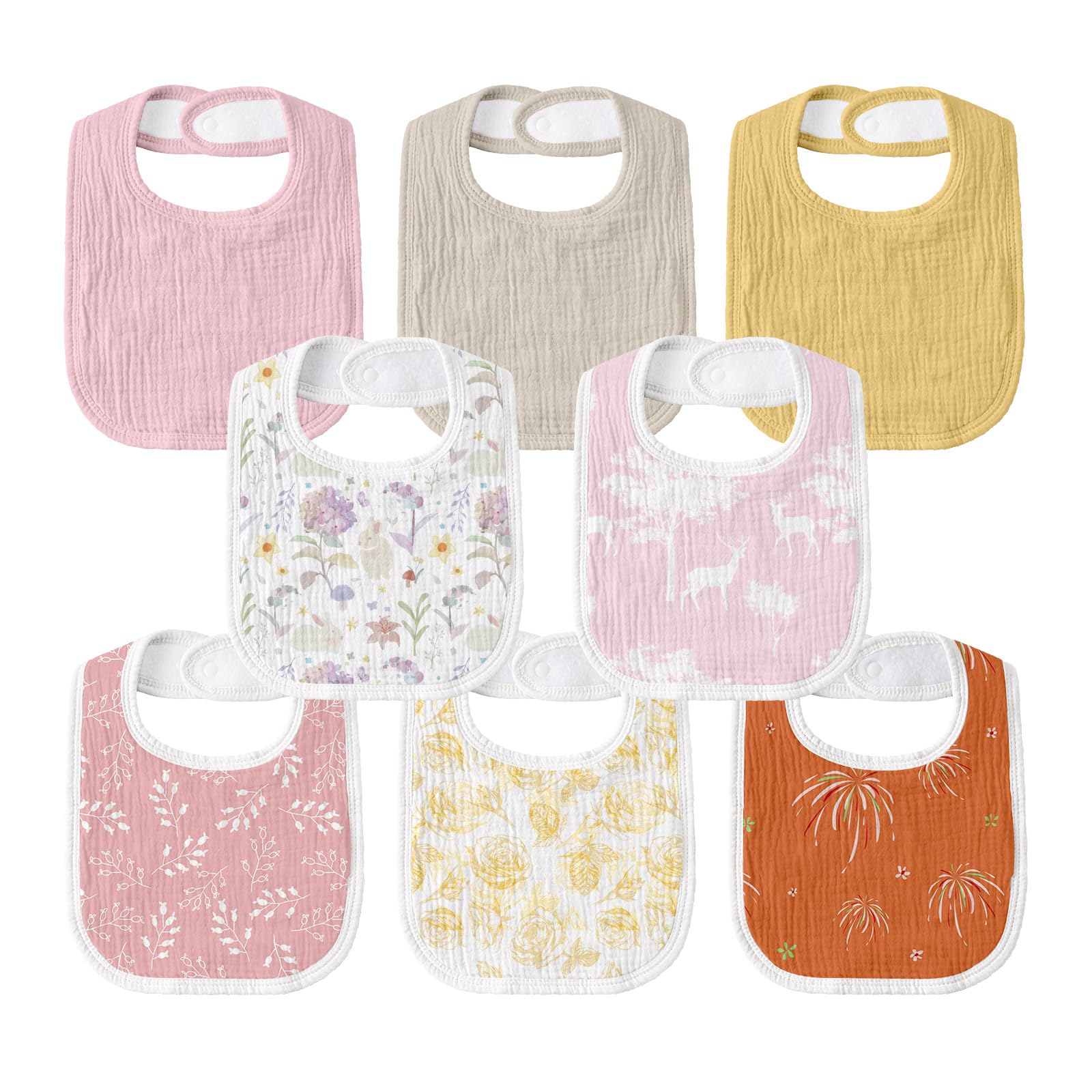 Muslin Bibs for Baby Girl, Adjustable Fit for Drooling and Teething Toddler
