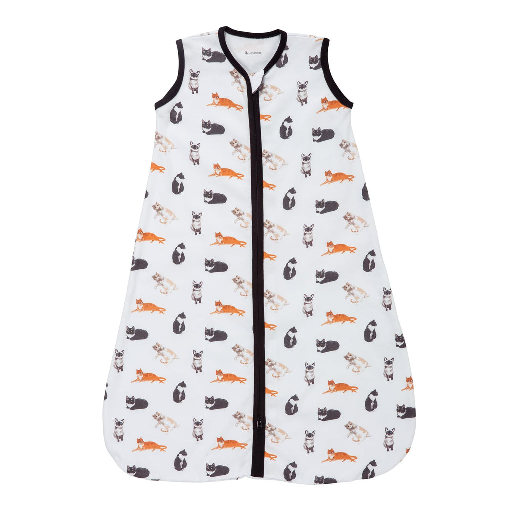 LollyBanks 100% Cotton Baby Sleep Sack 6-12 Months for Baby Boys, Soft Infant Sleep Sack with 2-Way Zipper, Cozy and Lightweight 0.5 TOG Baby Sleeping Bag, Baby Essentials (Cat Print)