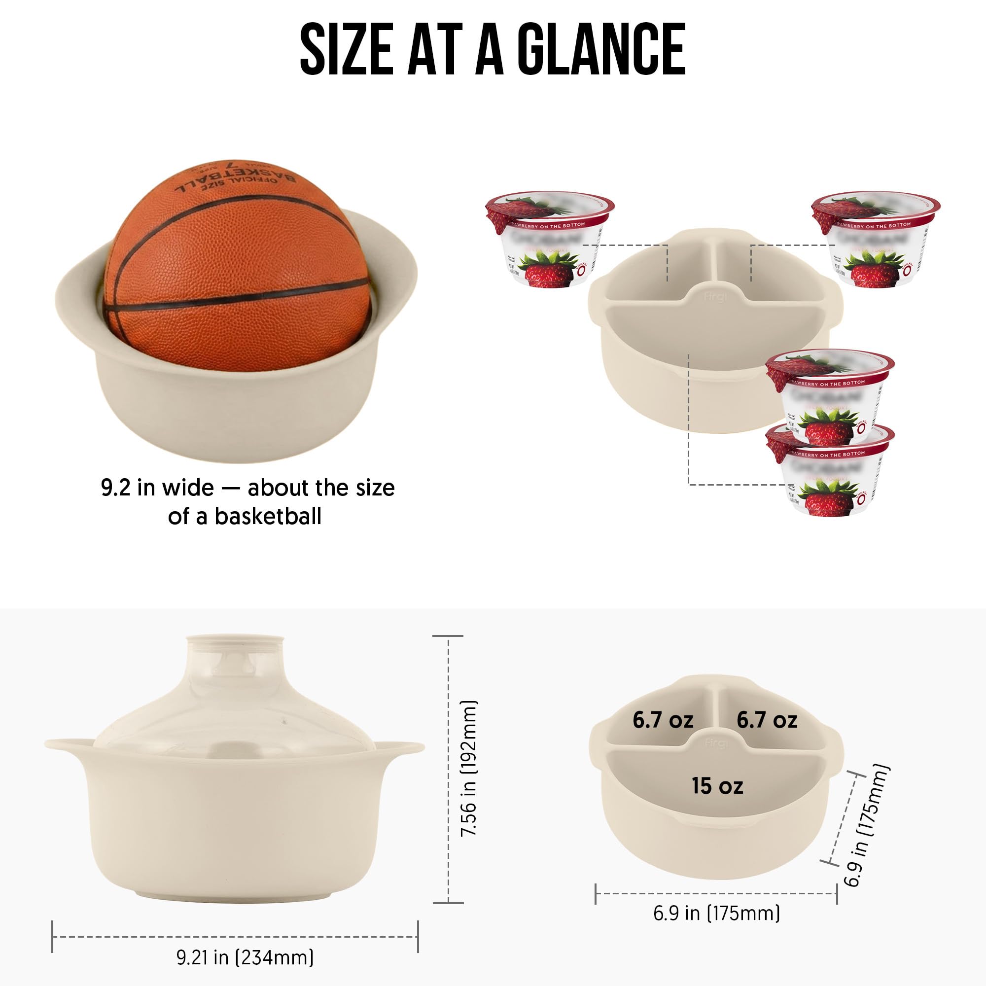 FIRGI 48oz Platinum Silicone 3 Compartmented Microwave Steamer Pot with Handle & Lid - Korean 100% Food-Grade Steamer Bowl, Heat-Resistant Cooker with Steam Holes, Easy Clean, Dishwasher Safe, Ivory