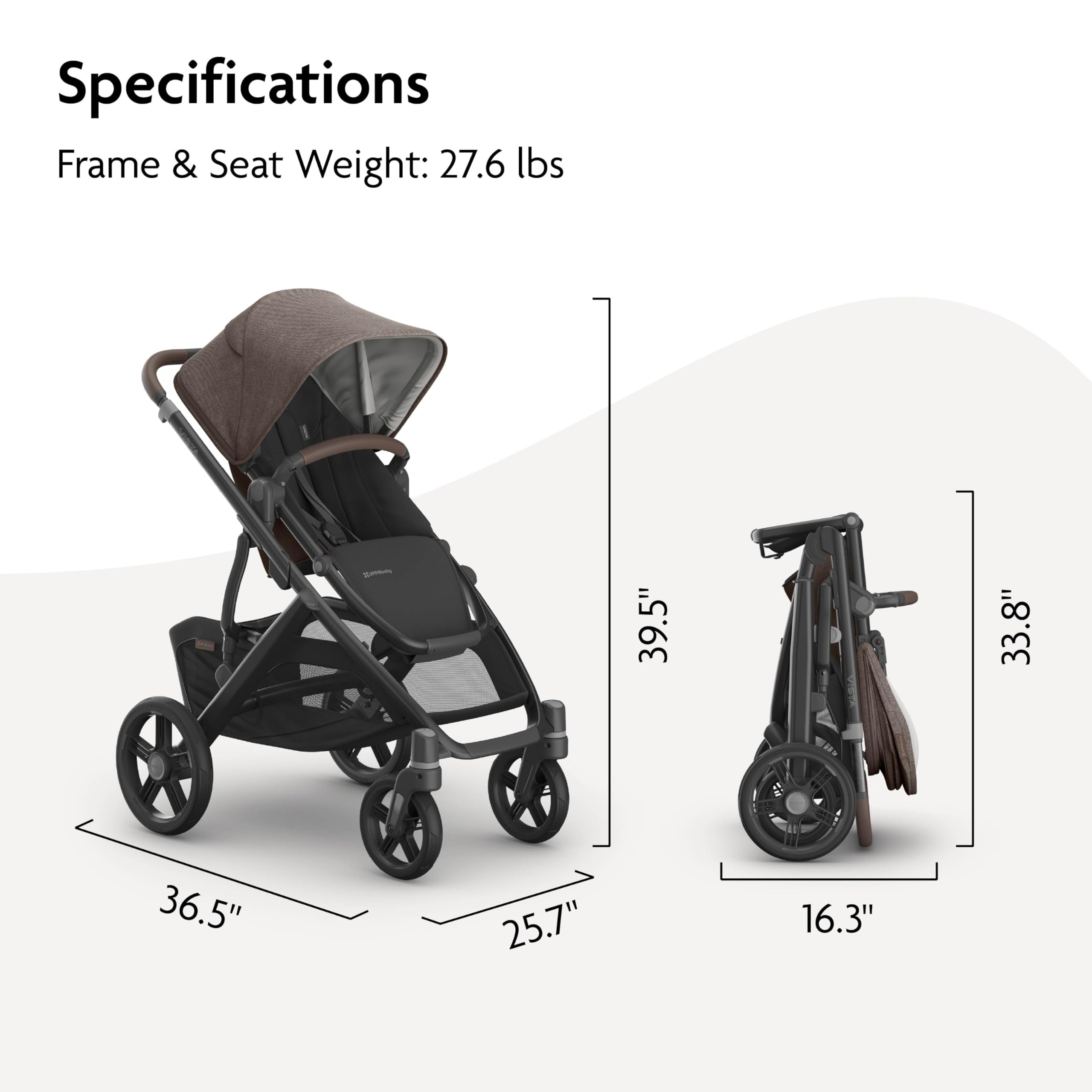 UPPAbaby Vista V3 Convertible Single-to-Double Stroller for Baby & Toddler, 30+ Configurations, Car Seat Compatible, All-Wheel Suspension, XL Basket – Owen (Mocha Mélange/Carbon Frame)