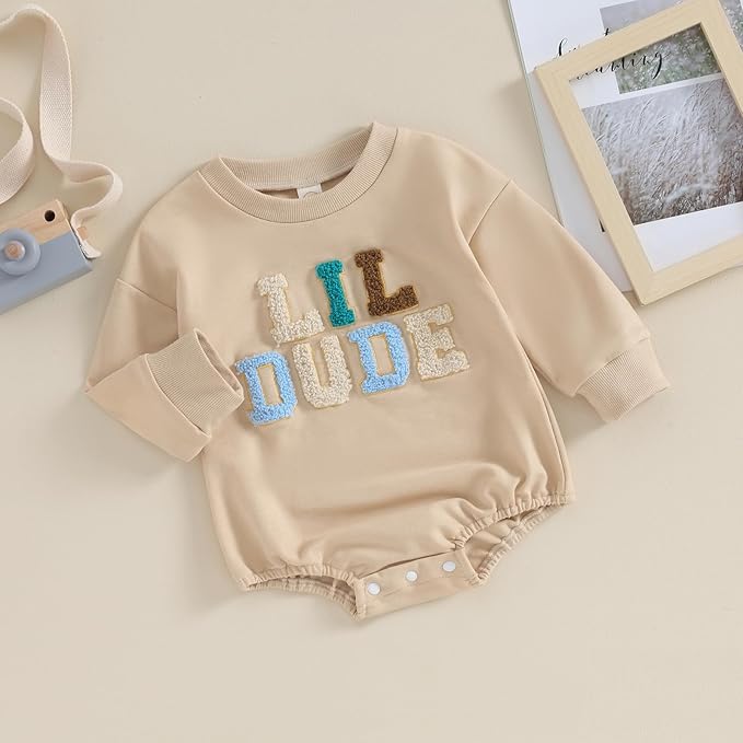 VISGOGO Newborn Infant Baby Boy Girls Oversized Romper Little Dude Sweater Onesie Coming Home Outfit Neutral Clothes